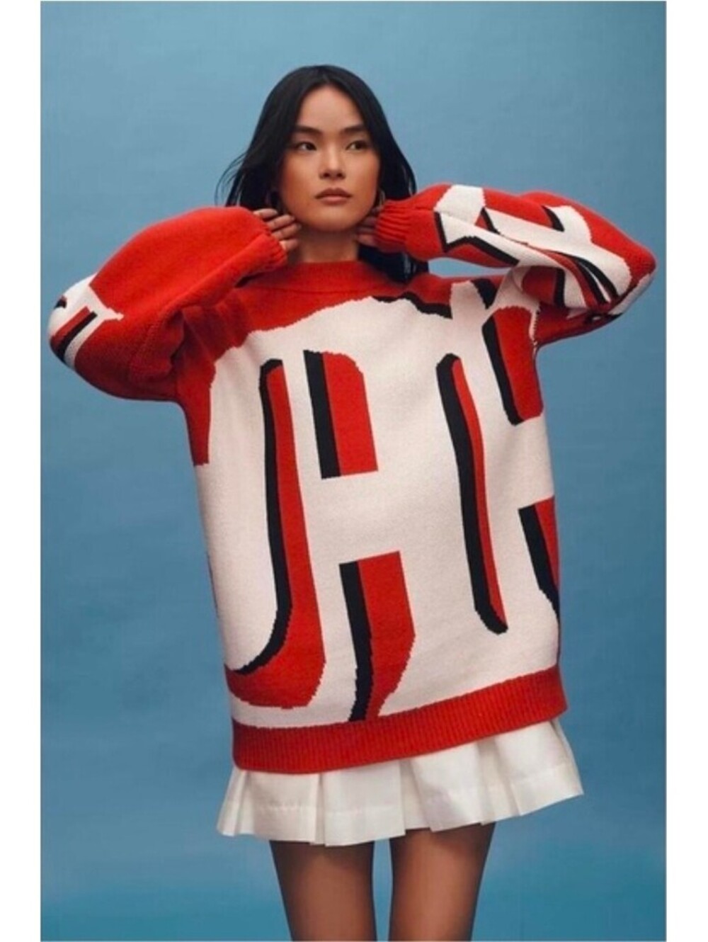 Maeve x Anthropologie Oversized Graphic Monogram Sweater.  Size S.  Ret. $158